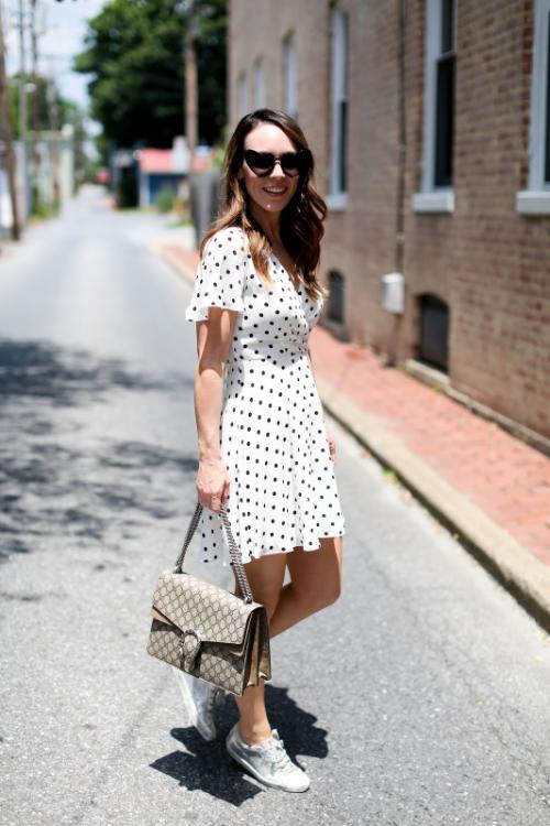 White Tennis Shoes and A-Line Dress