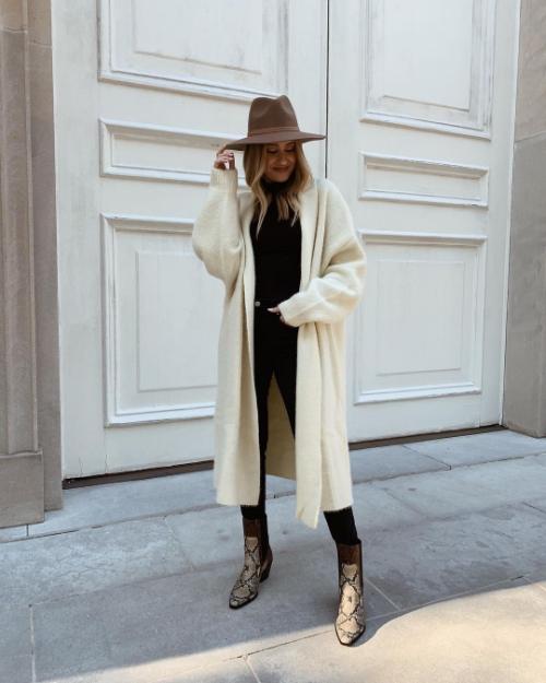 A Cardigan Over a Fitted Dress for a Layered Look