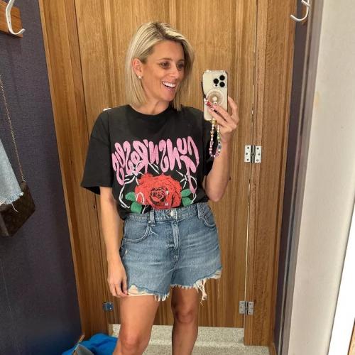 Casual Graphic Tee and Denim Shorts