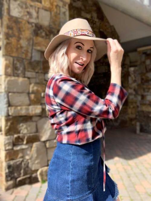 Plaid Top and Denim Skirt
